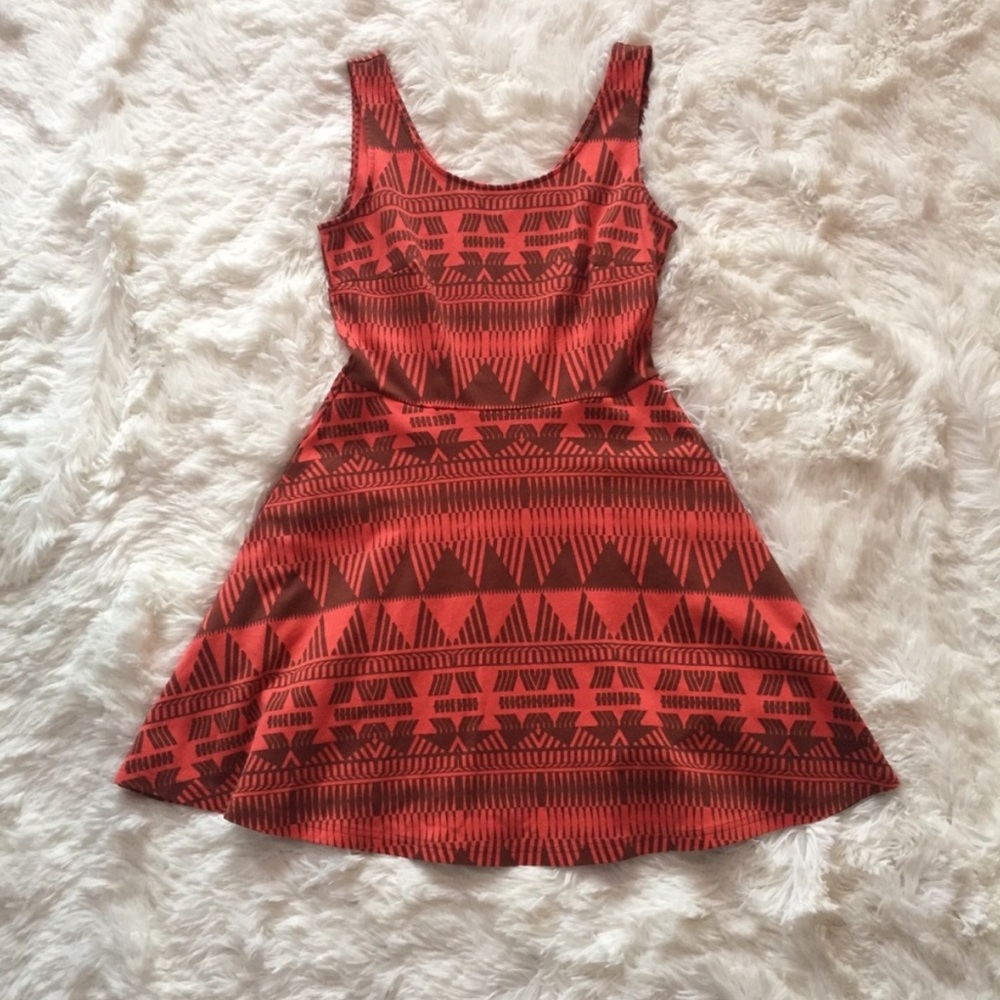 Orange Tribal Print Dress with Pockets